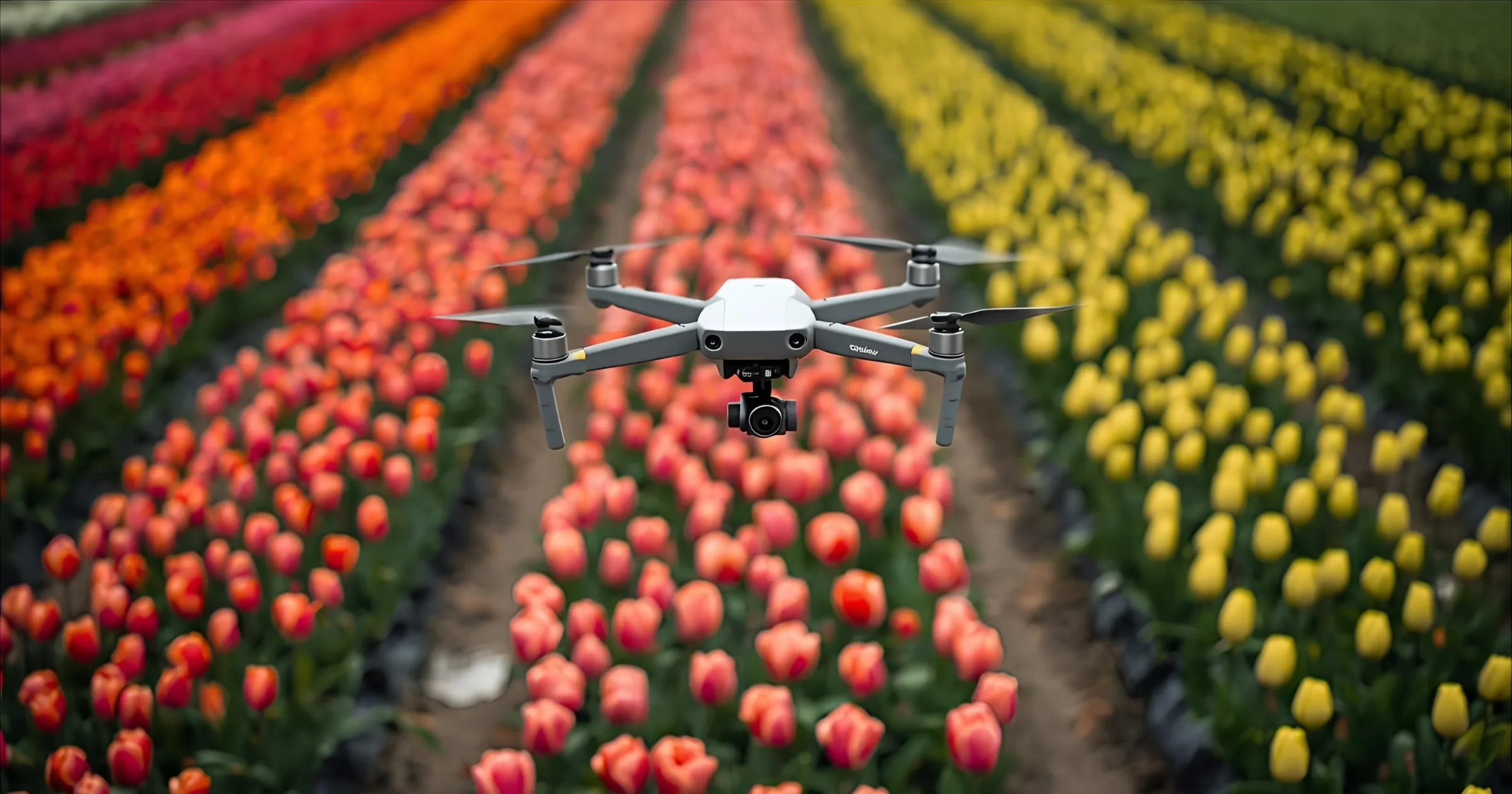 Een drone voor precisielandbouw die een veld inspecteert.