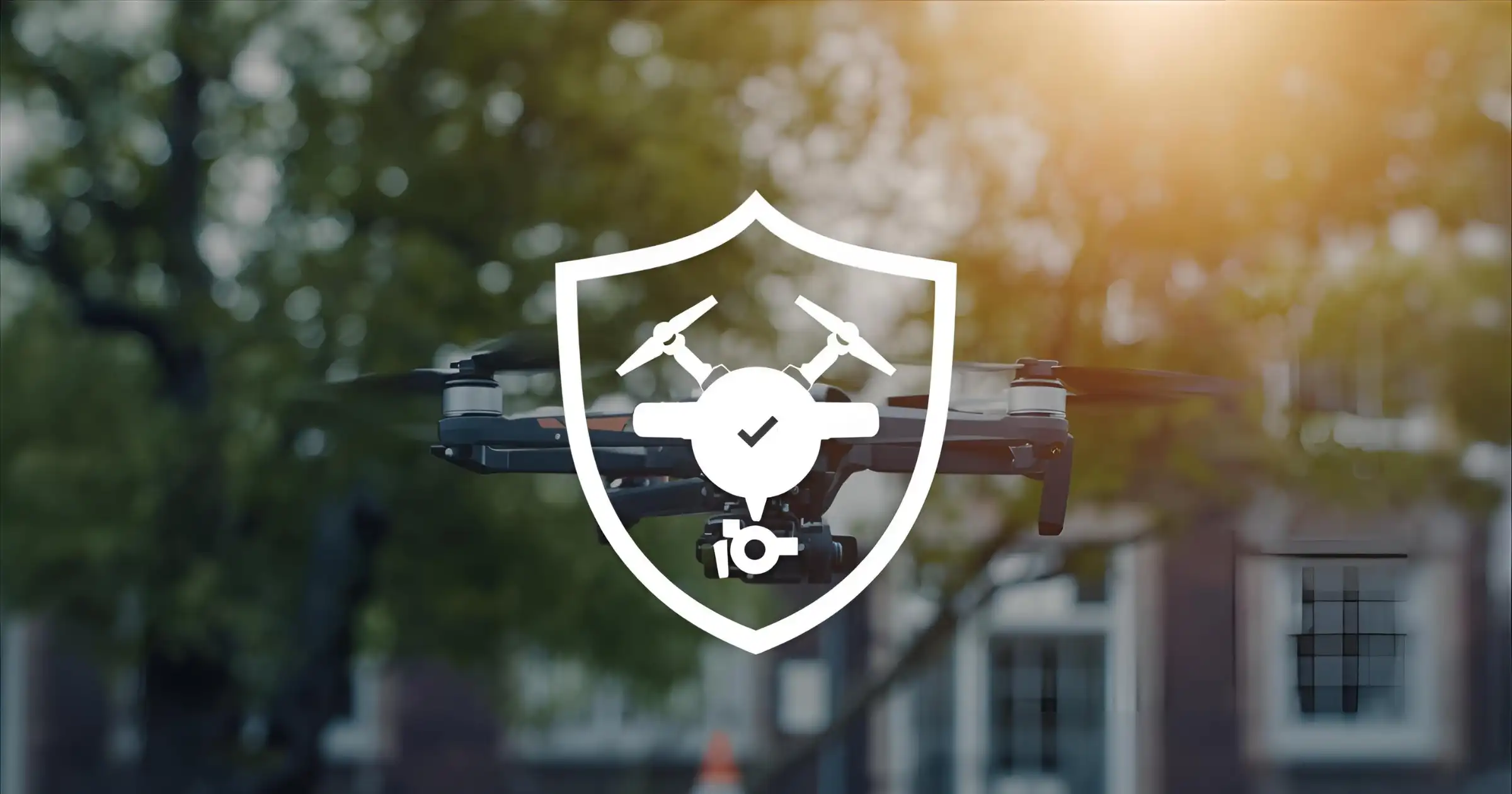 Een beschermend schild rond een drone, wat het belang van een aansprakelijkheidsverzekering symboliseert.