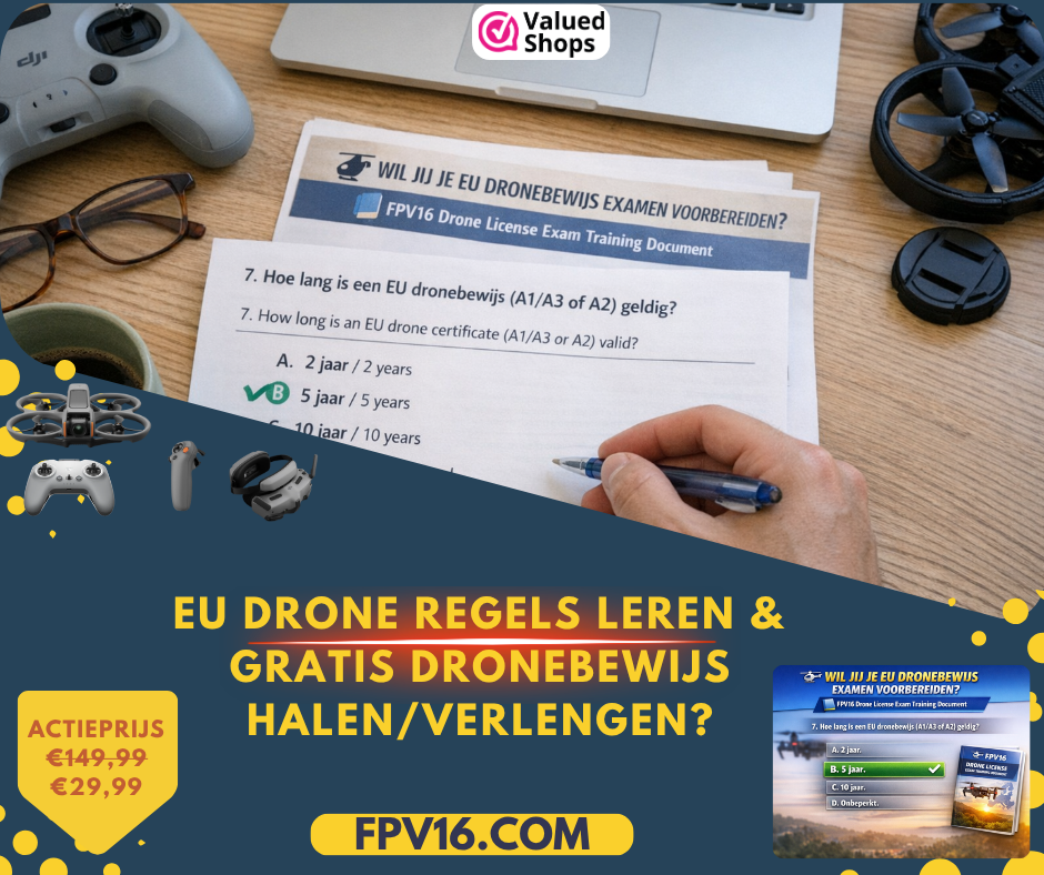 Gratis EU dronebewijs examenlink en oefenvragen FPV16