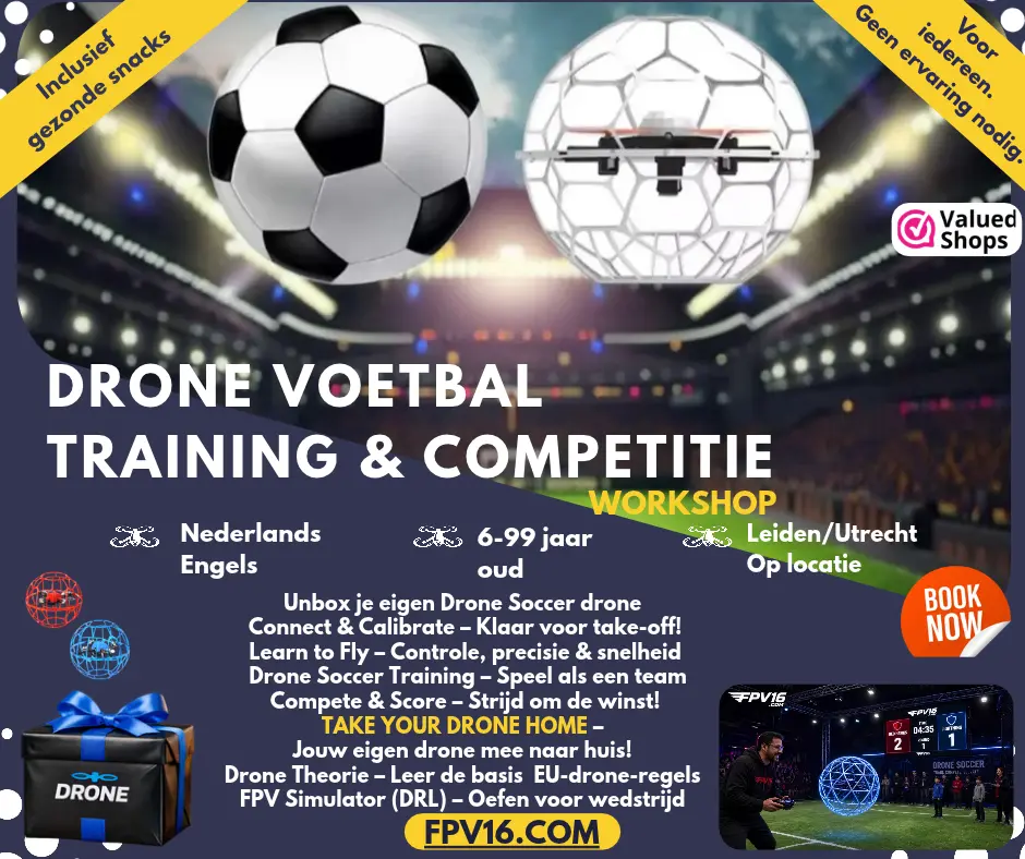 NL V1 Drone Soccer Web (2) Drone Soccer Training en Competitie workshop van FPV16 in Leiden en Utrecht